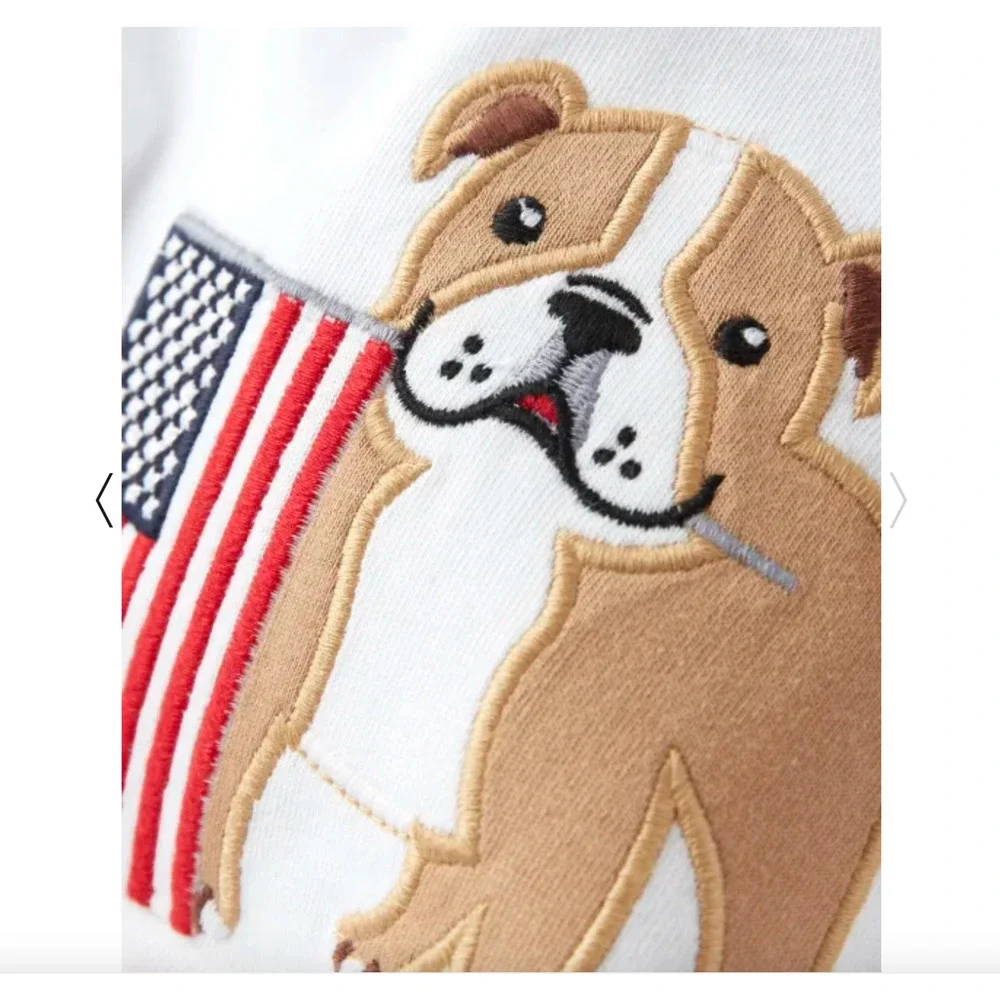 NWT Gymboree Boys Patriotic Bull Dog Applique Tee & Plaid Jogger Shorts -
